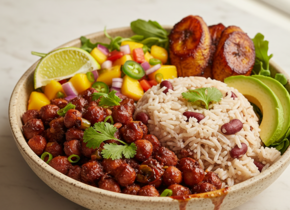 Caribbean Jerk Chickpea Bowl with Coconut Rice & Mango Salsa Caribbean Jerk Chickpea Bowl with Coconut Rice & Mango Salsa