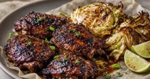 Jerk Chicken Thighs with Roasted Cabbage